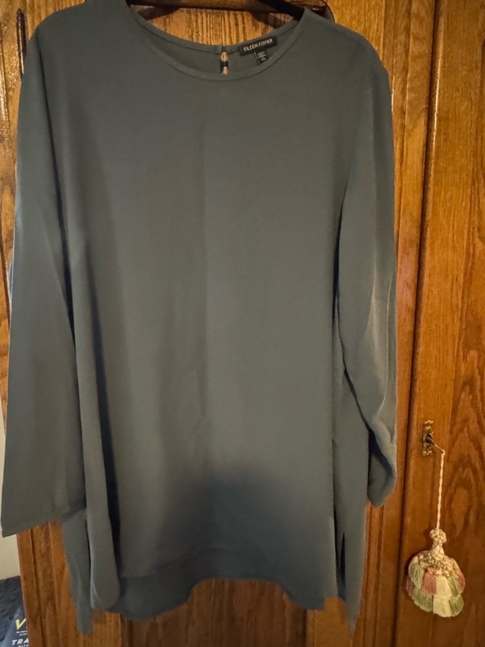Eileen  Fisher Long Sleeve Tunic in Slate Blue-Green Silk L